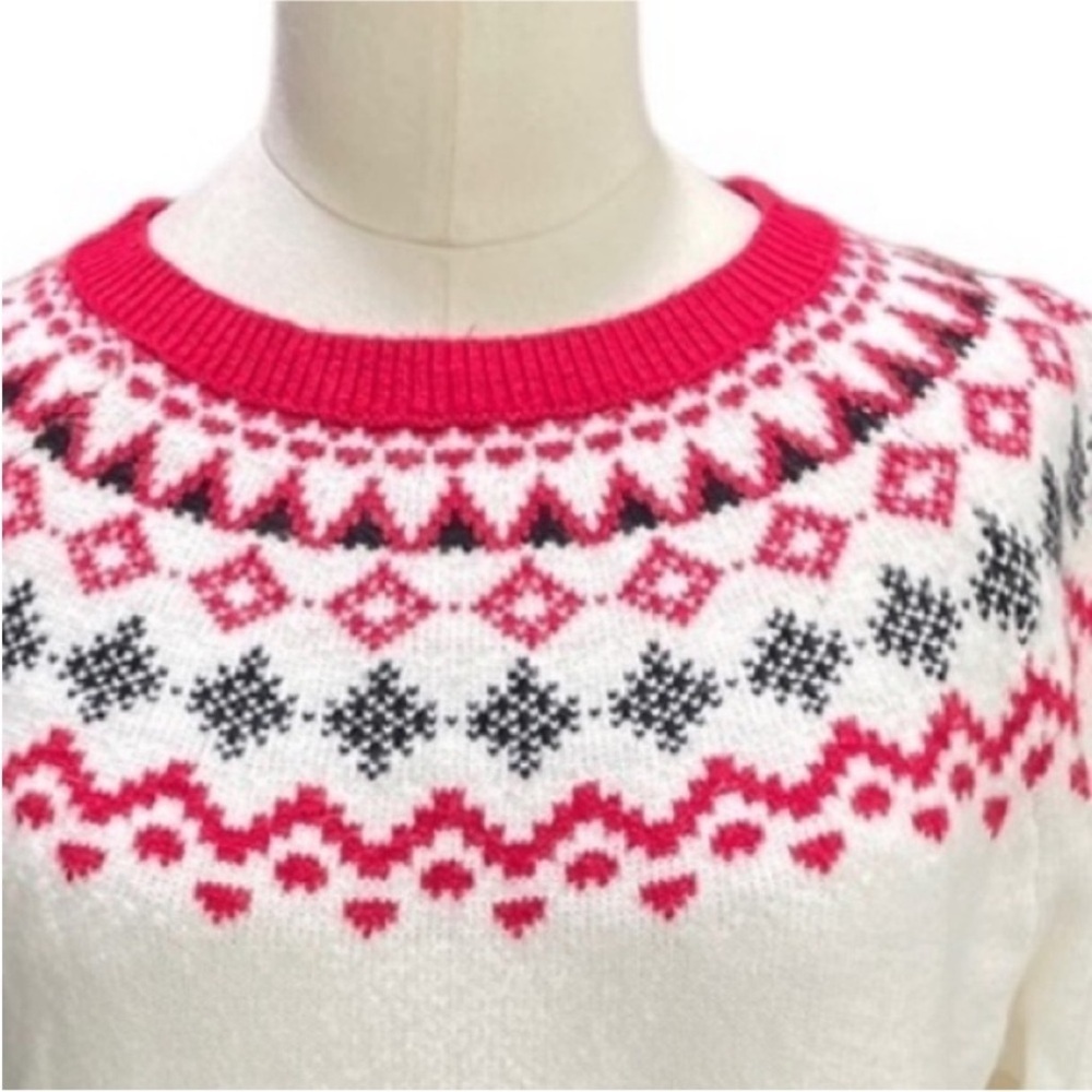 Talbots Nordic Fair Isle White red Crewneck Sweater size small petite - Picture 6 of 8